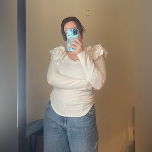 Free People White Ruffle Sleeve Top